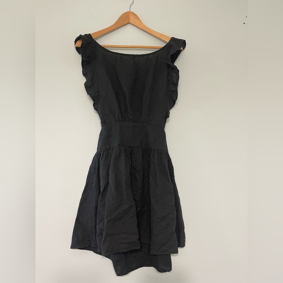 free people black linen mini dress Free People Black Linen Keyhole Mini Dress Small w/ Pockets
